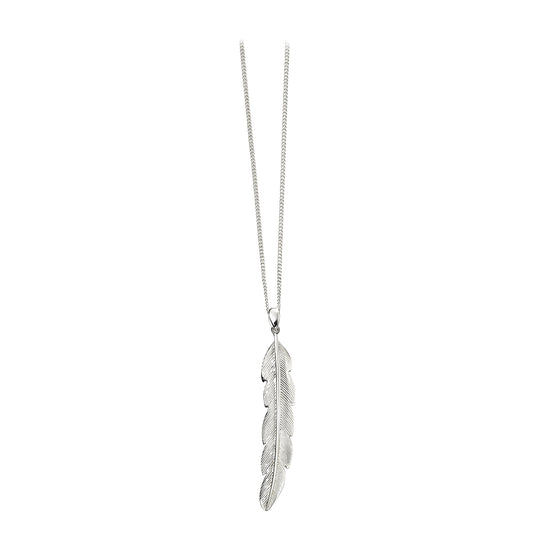 Long Feather Pendant In Sterling Silver