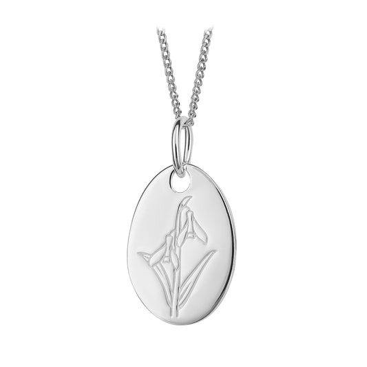 Snowdrop Engraved Pendant In Sterling Silver
