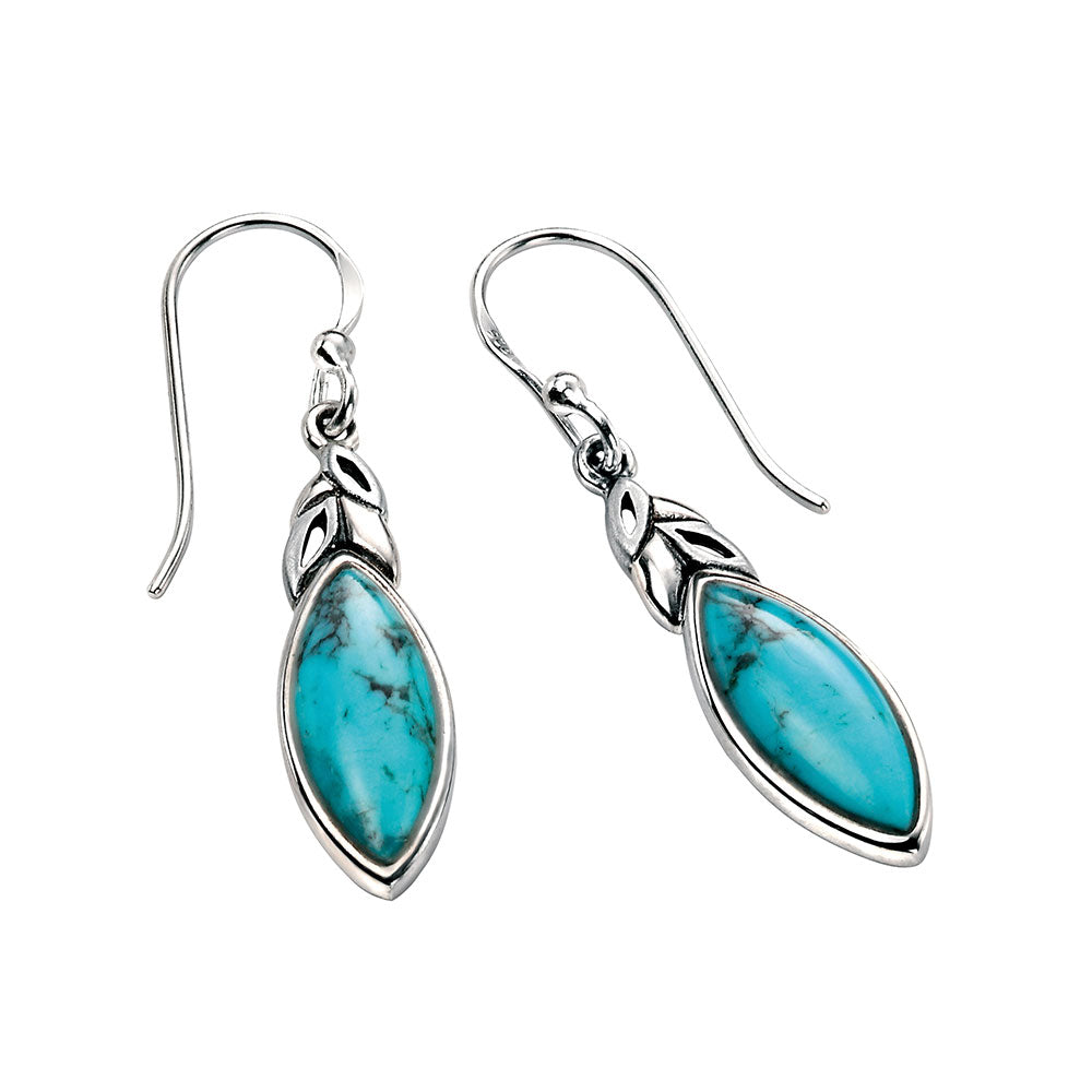 Turquoise Leaf Design Earrings In Sterling Silver