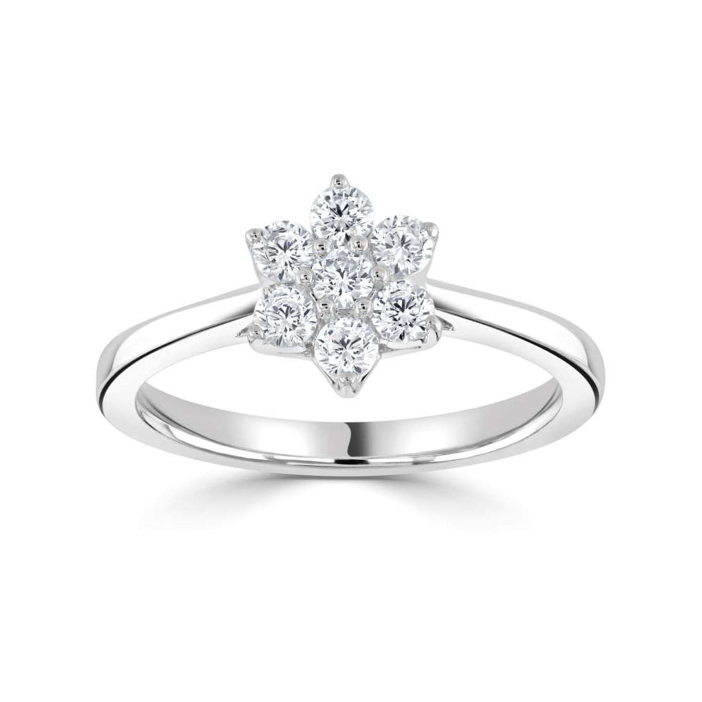 Platinum Seven Stone Claw Set Diamond Cluster Ring