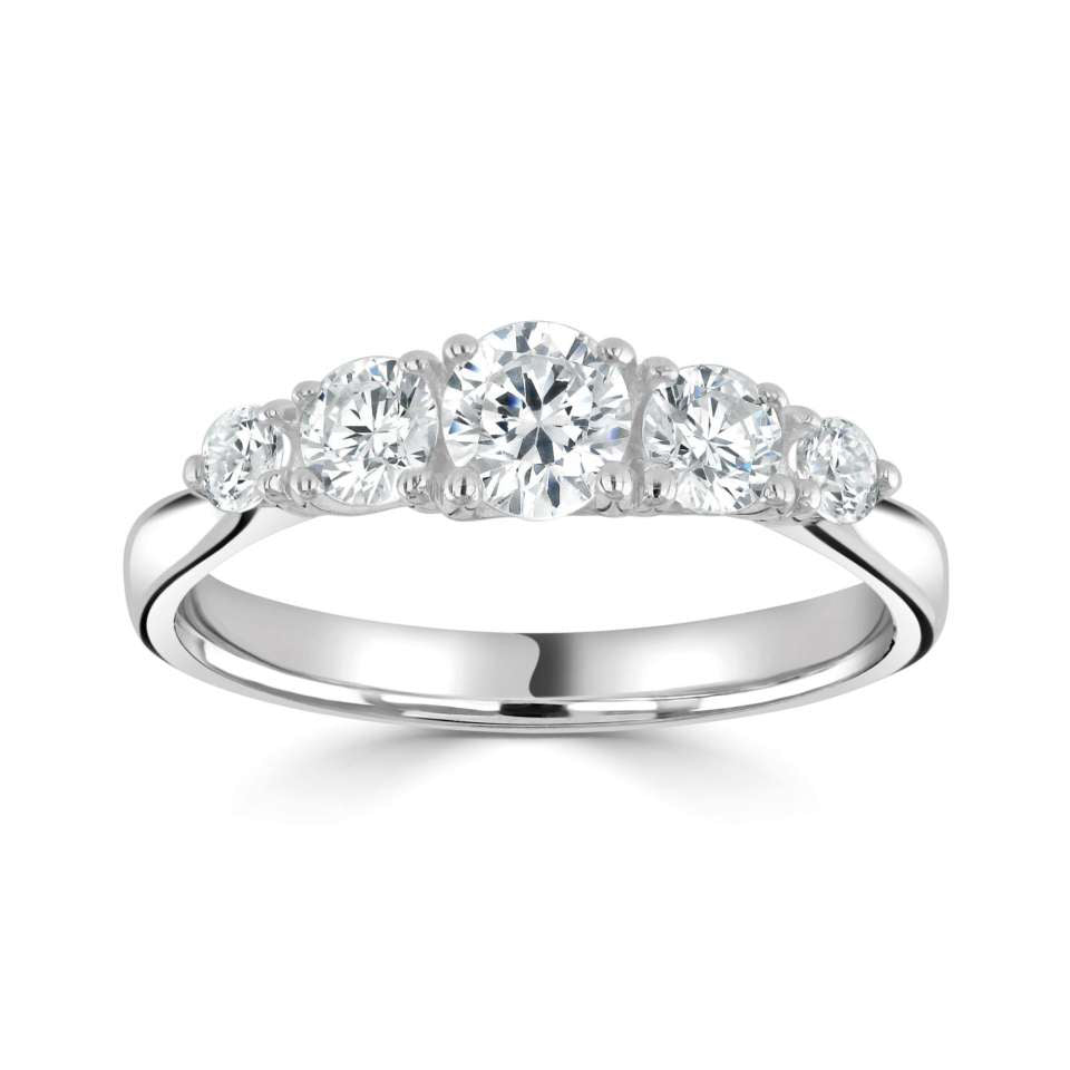 18ct White Gold Five Stone Claw Set Diamond Ring