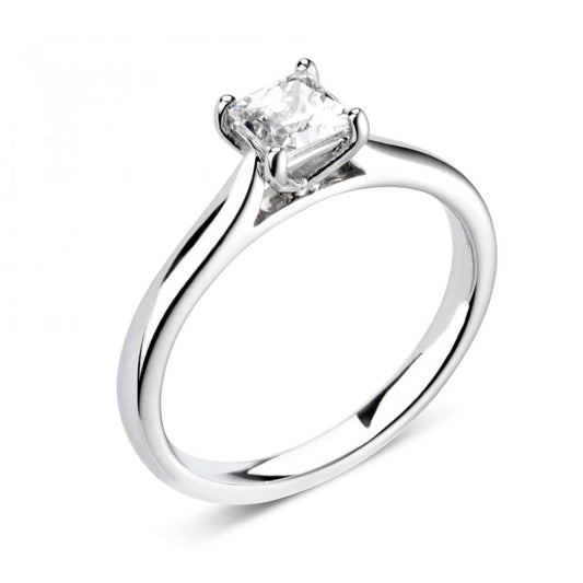 Platinum Square Princess Cut Four Claw Diamond Ring