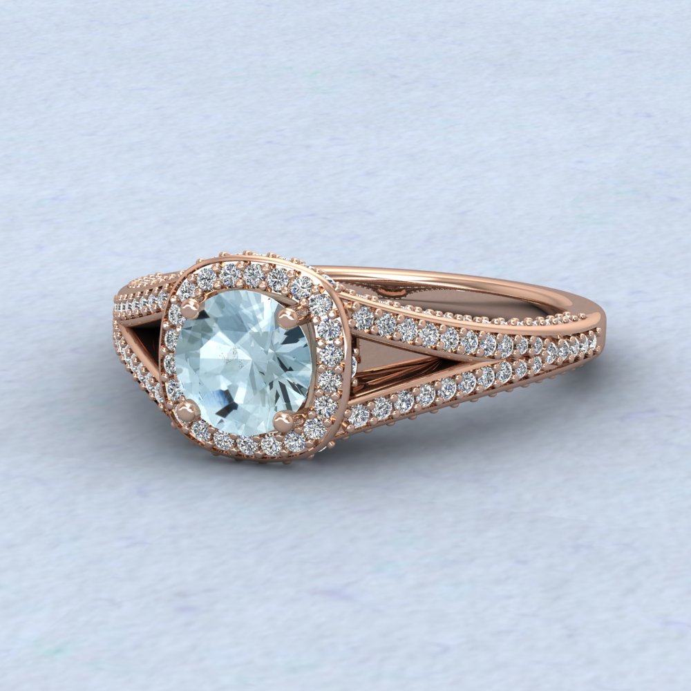 9ct Rose Gold Diamond And Aquamarine Set Ring