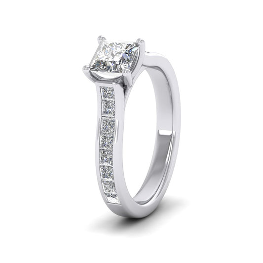 18ct White Gold Four Claw Princess Cut Diamond Ring With Shoulder Stones