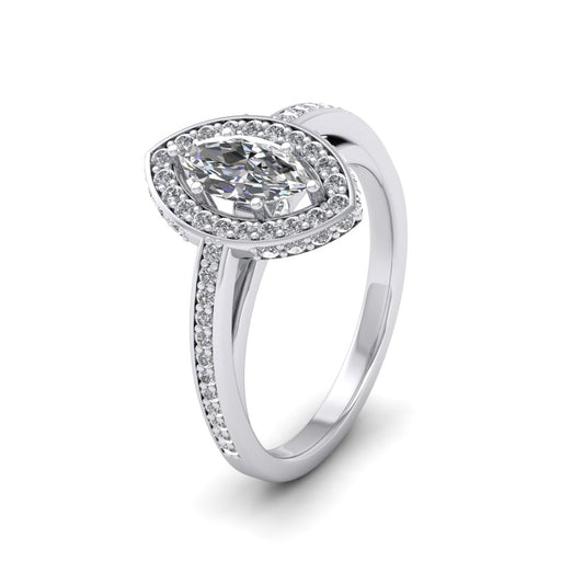 Platinum Claw Set Marquise Diamond And Pave Shoulder Set Ring