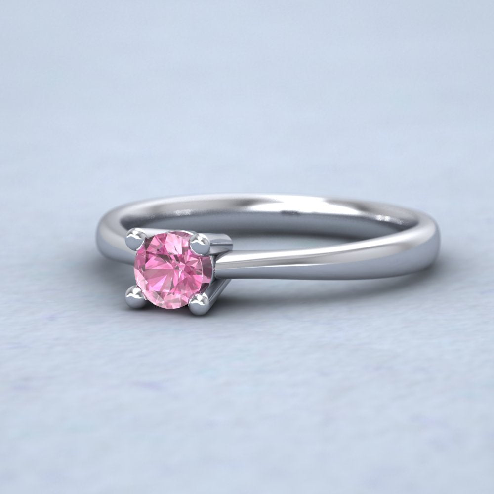 9ct White Gold Pink Sapphire Set Classic Four Claw Ring