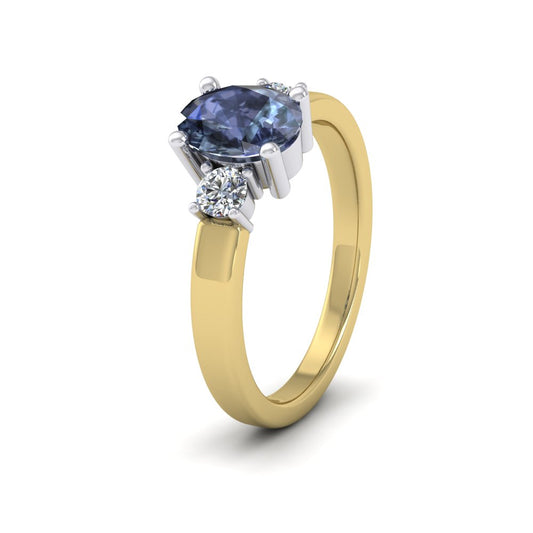 18ct Yellow Gold And Platinum Head Claw Set Oval Blue Sapphire And Diamond Ring