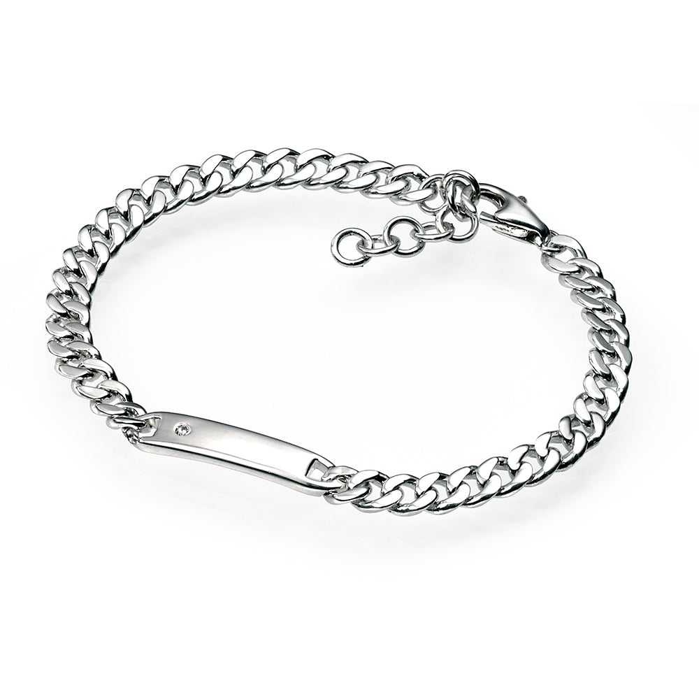 Sterling Silver Diamond Set Plain Bracelet
