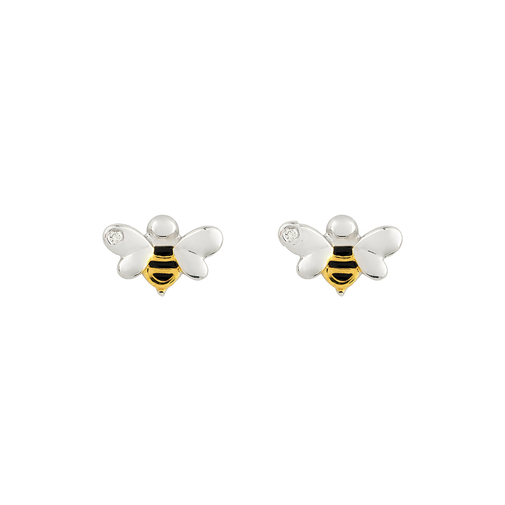 Sterling Silver Diamond Set Bee Earrings