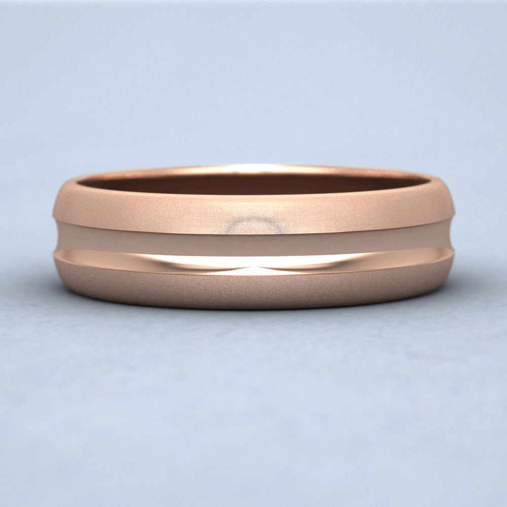 Bullnose Groove Pattern 9ct Rose Gold 6mm Wedding Ring Down View