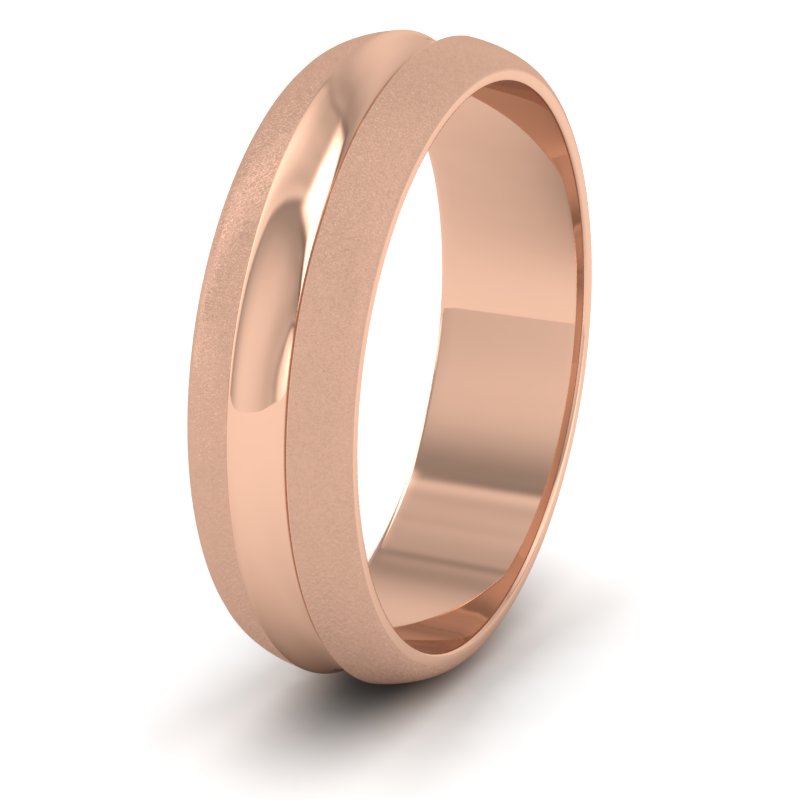Bullnose Groove Pattern 9ct Rose Gold 6mm Wedding Ring