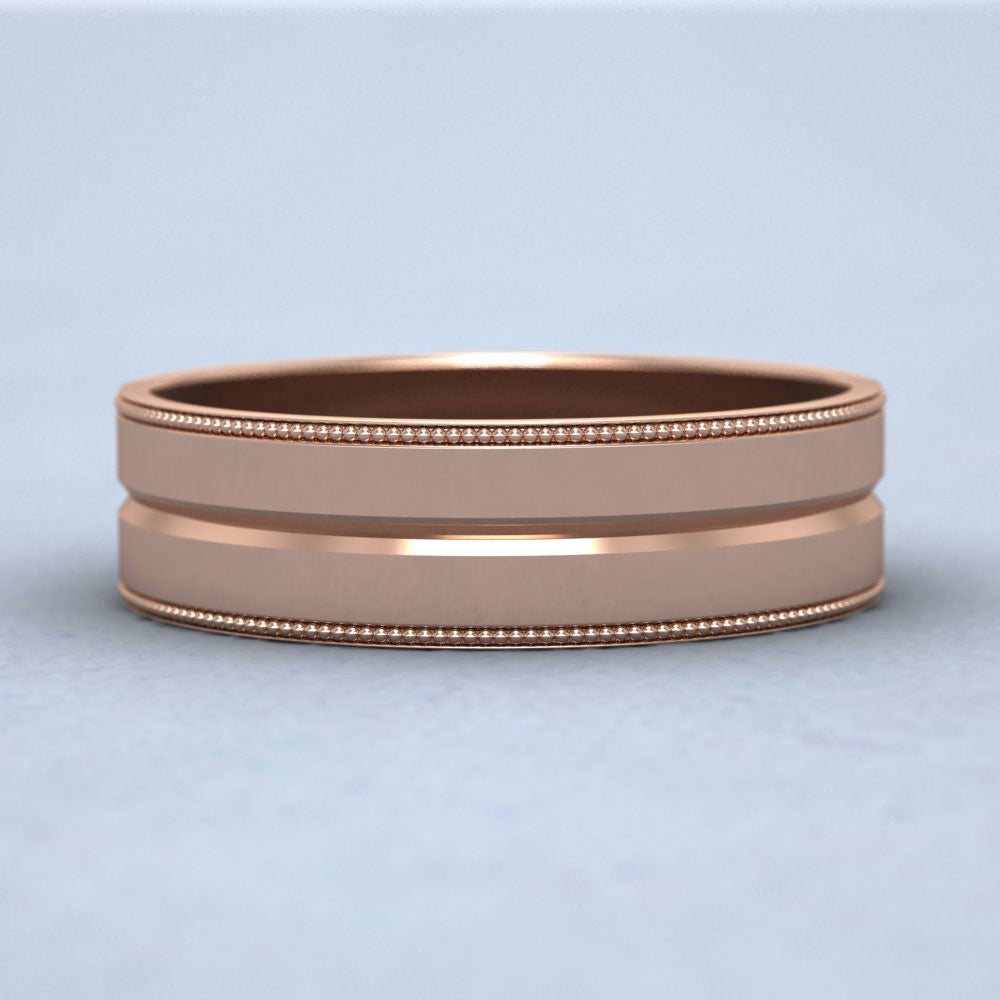 Millgrain And Line Pattern 9ct Rose Gold 6mm Flat Wedding Ring Down View