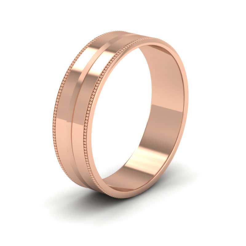 Millgrain And Line Pattern 9ct Rose Gold 6mm Flat Wedding Ring