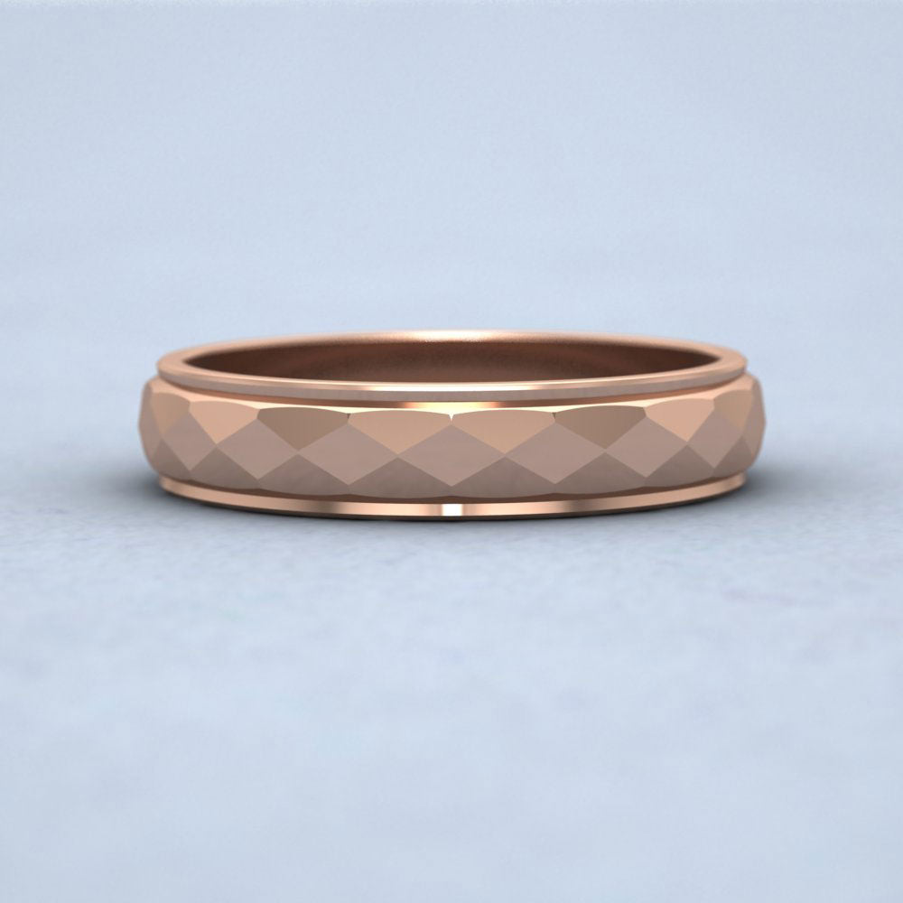 Facet And Line Pattern 9ct Rose Gold 4mm Wedding Ring Down View