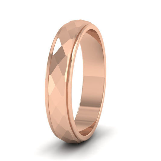 Facet And Line Pattern 9ct Rose Gold 4mm Wedding Ring