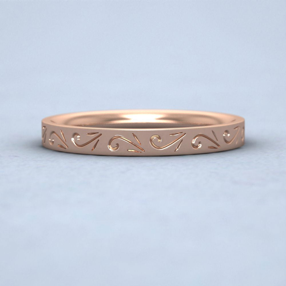 Engraved Flat 9ct Rose Gold 2.5mm Wedding Ring Down View