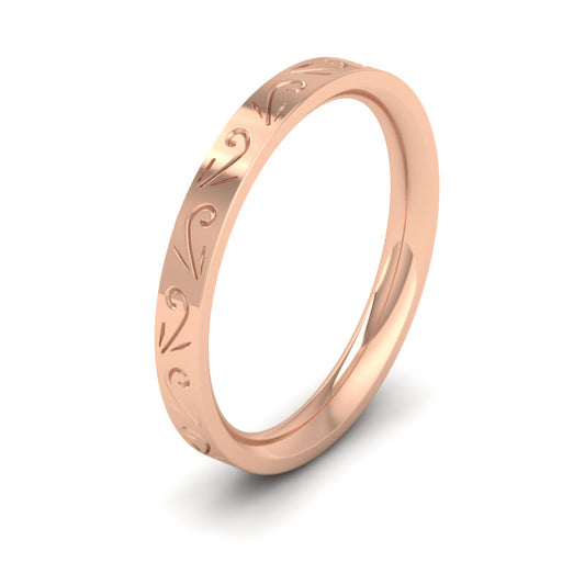 Engraved Flat 9ct Rose Gold 2.5mm Wedding Ring