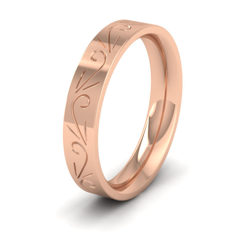 Engraved Flat 9ct Rose Gold 4mm Wedding Ring