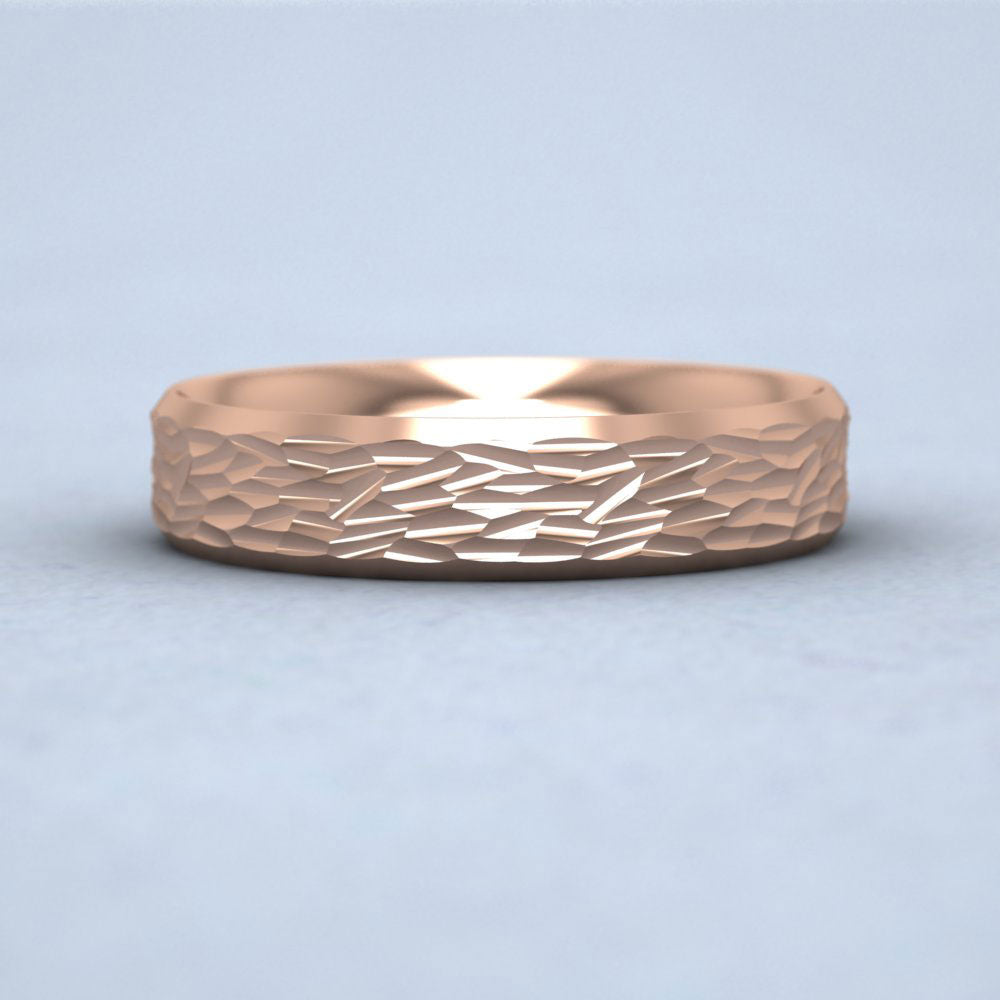 Bevelled Edge And Hammered Centre 9ct Rose Gold 4mm Wedding Ring Down View