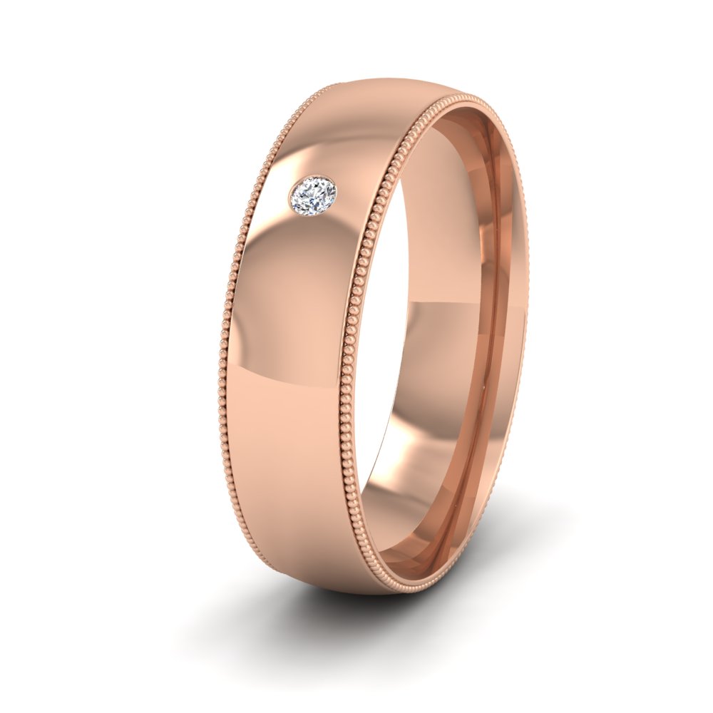 Single Flush Diamond Set And Millgrain Edge 9ct Rose Gold 6mm Wedding Ring