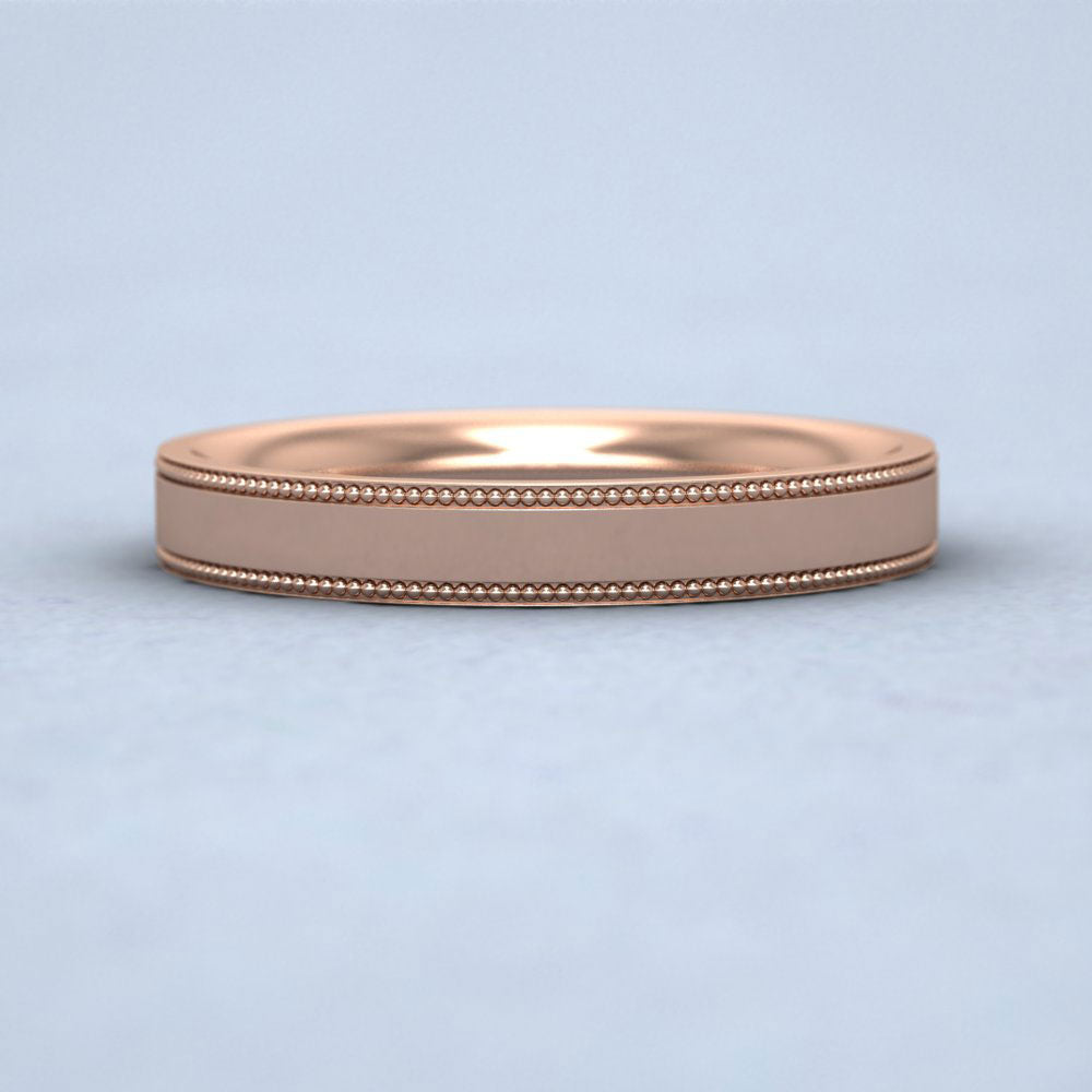 Millgrain Edge 9ct Rose Gold 3mm Flat Comfort Fit Wedding Ring Down View