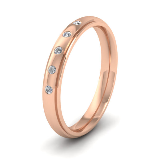 Line Pattern And Five Diamond Set 18ct Rose Gold 3mm Wedding Ring