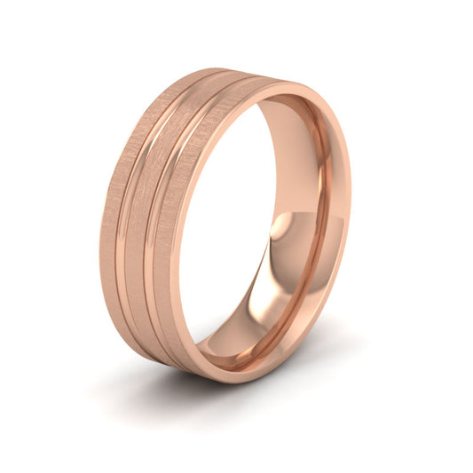 Double Groove Pattern 18ct Rose Gold 7mm Wedding Ring