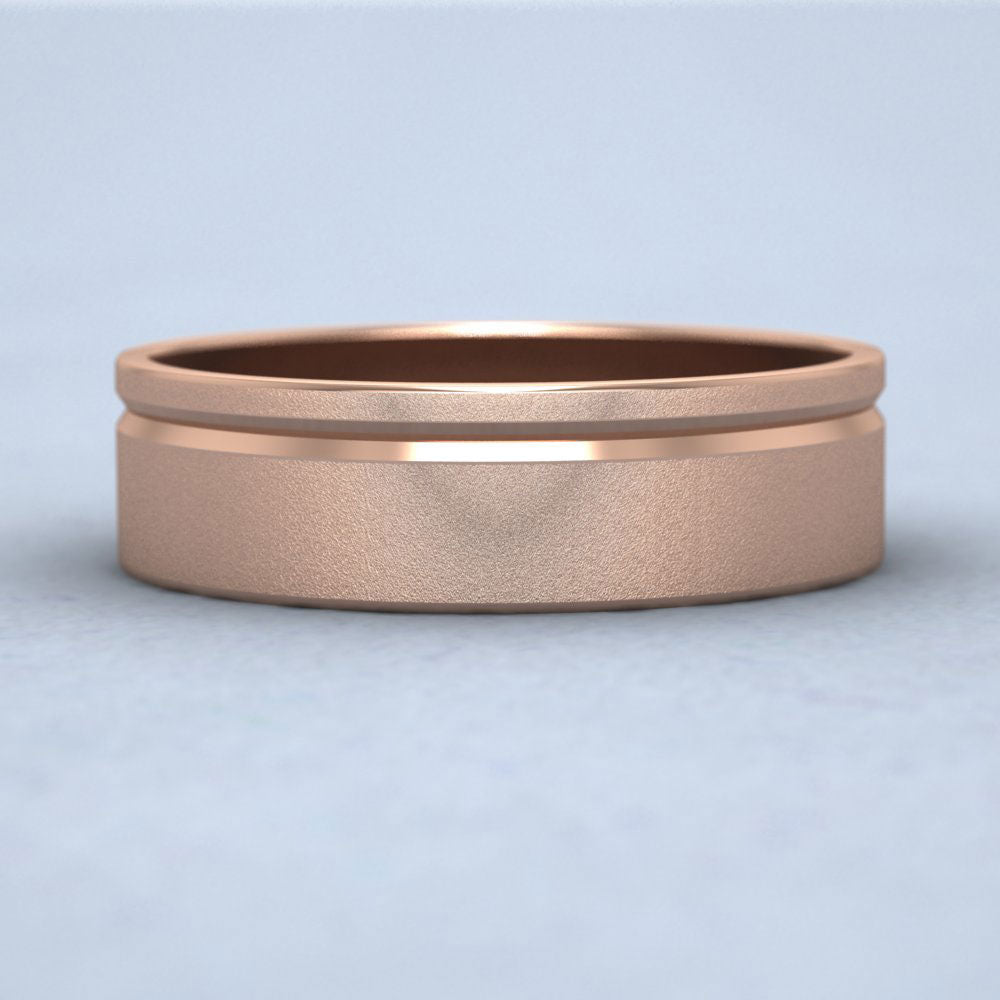 Asymmetric Line Pattern 9ct Rose Gold 6mm Flat Wedding Ring Down View