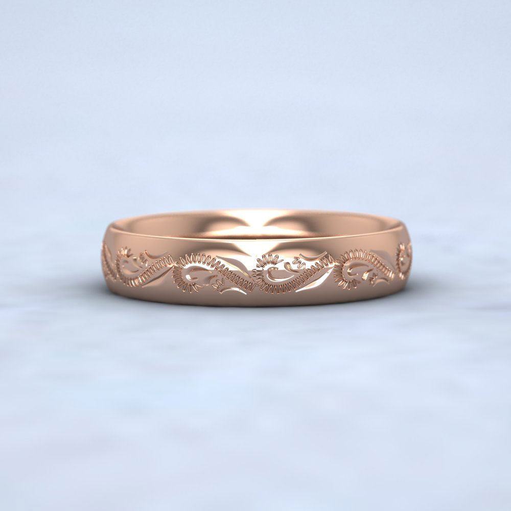 Engraved Court Shape 9ct Rose Gold 4mm Wedding Ring Down View