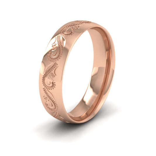 Engraved Court Shape 9ct Rose Gold 6mm Wedding Ring