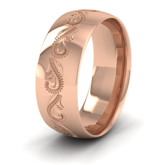 Engraved Court Shape 18ct Rose Gold 8mm Wedding Ring