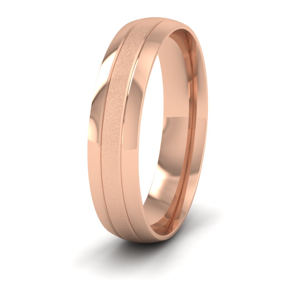 <p>9ct Rose Gold Line Shiny And Matt Finish Wedding Ring.  5mm Wide And Court Shaped For Comfortable Fitting</p>