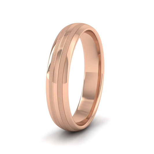 <p>9ct Rose Gold Four Line Pattern With Shiny And Matt Finish Wedding Ring.  4mm Wide And Court Shaped For Comfortable Fitting</p>