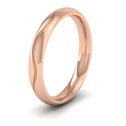 <p>9ct Rose Gold Wave Patterned Wedding Ring.  3mm Wide And Court Shaped For Comfortable Fitting</p>