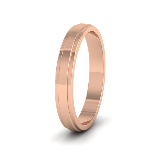 <p>18ct Rose Gold Stepped Edge Pattern Flat Wedding Ring.  3mm Wide </p>
