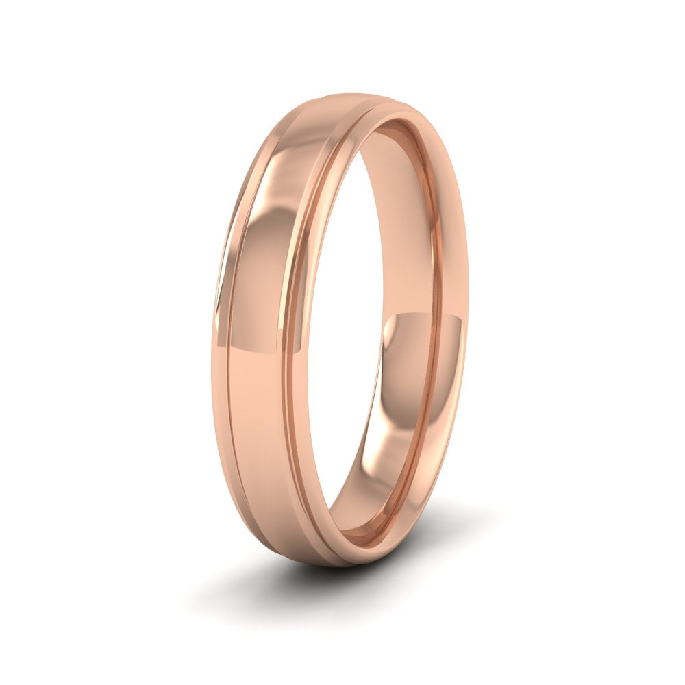 Edge Line Patterned 9ct Rose Gold 4mm Wedding Ring