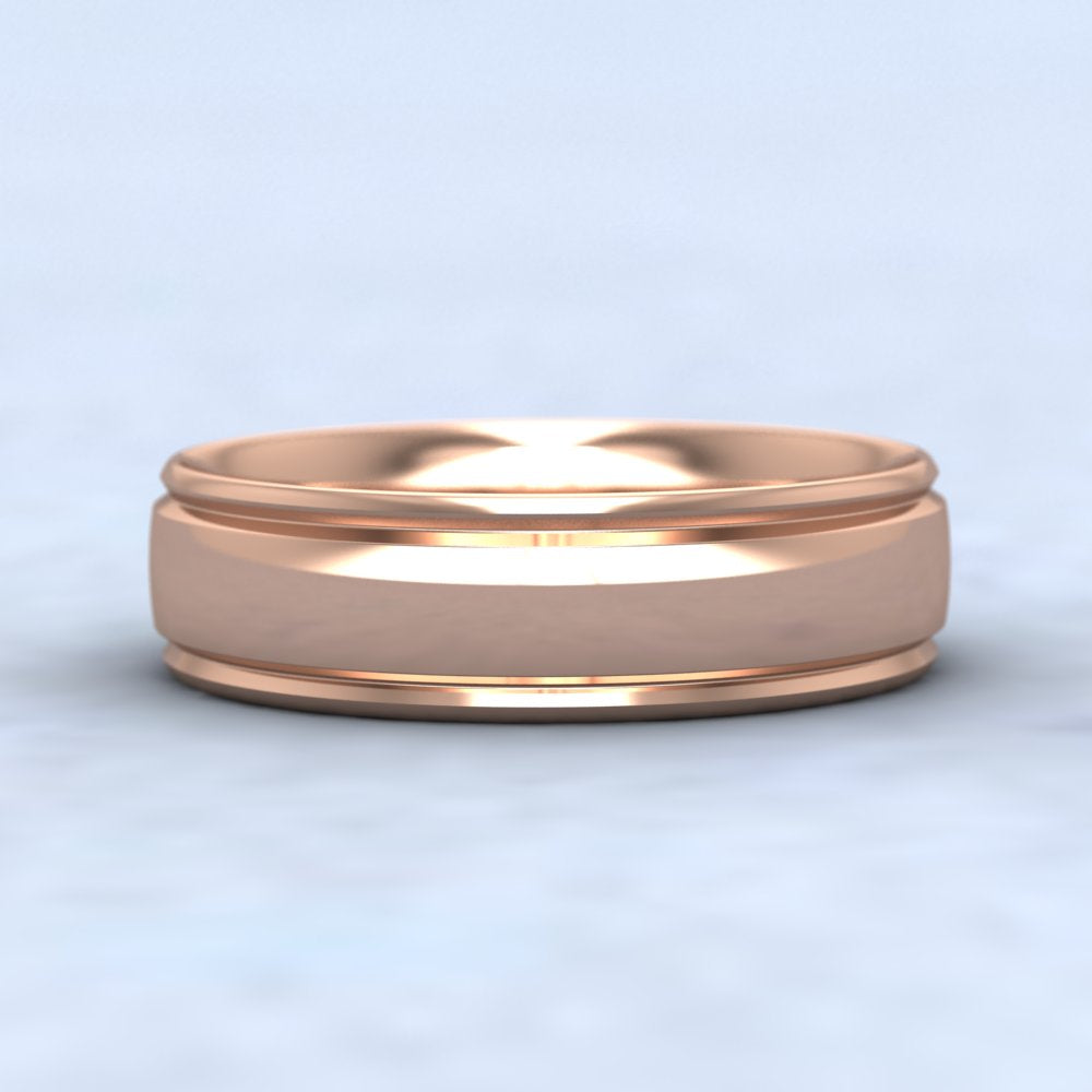 Edge Line Patterned 9ct Rose Gold 6mm Wedding Ring Down View