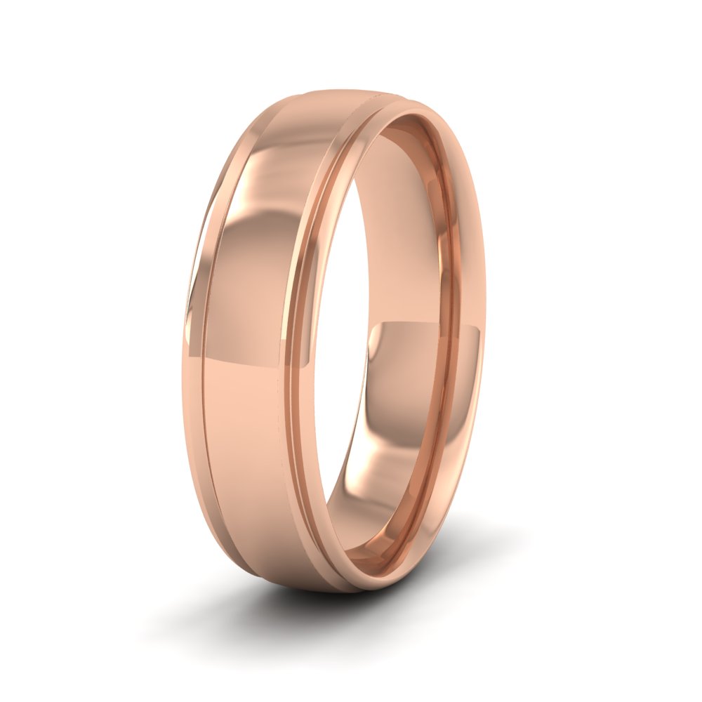 Edge Line Patterned 9ct Rose Gold 6mm Wedding Ring