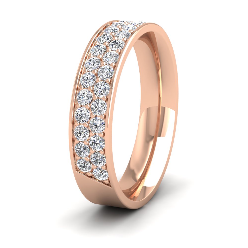 <p>18ct Rose Gold Two Row 0.68ct Half Diamond Set Pave Flat Wedding Ring. 45mm Wide And Court Shaped For Comfortable Fitting</p>