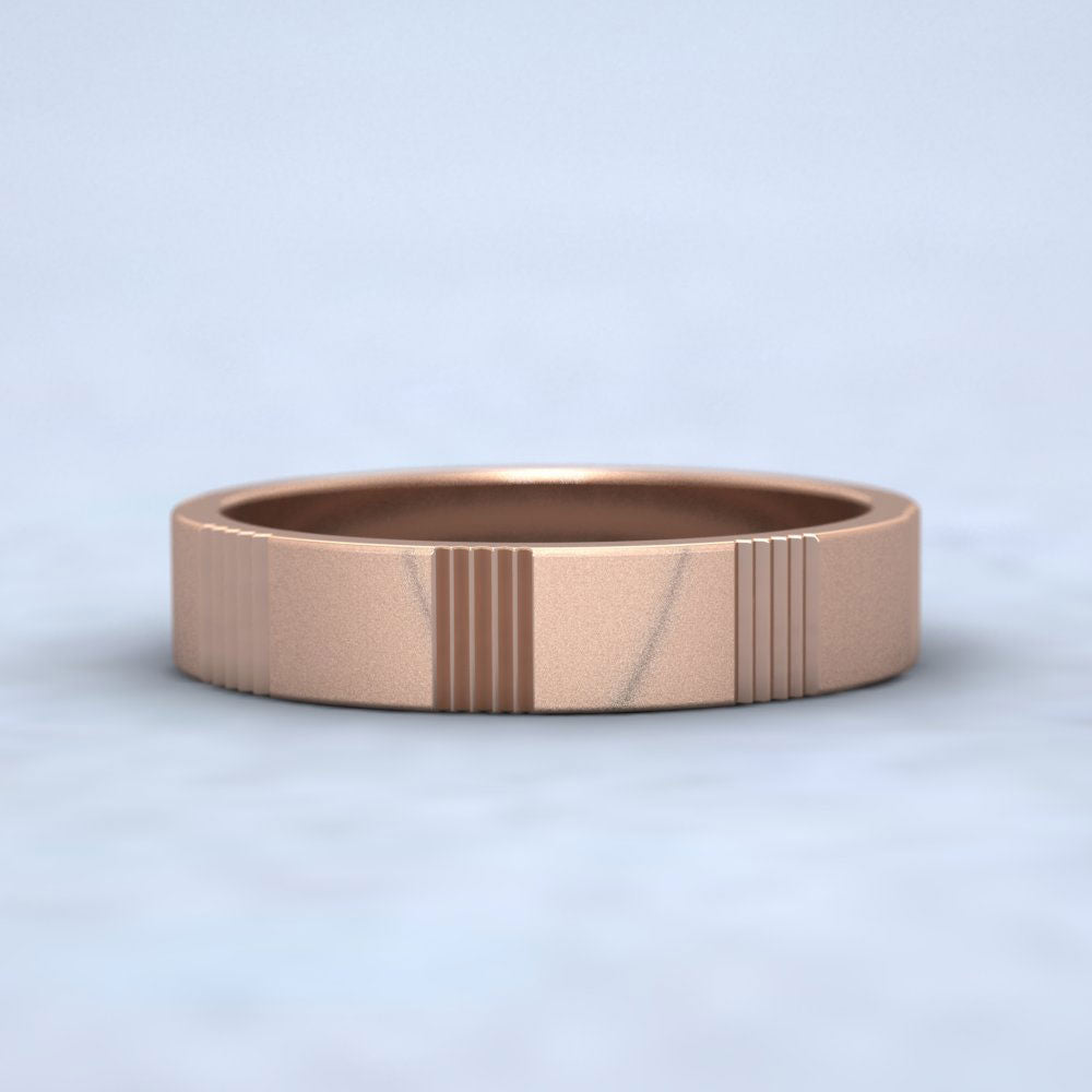 Across Groove Pattern 9ct Rose Gold 4mm Flat Wedding Ring Down View