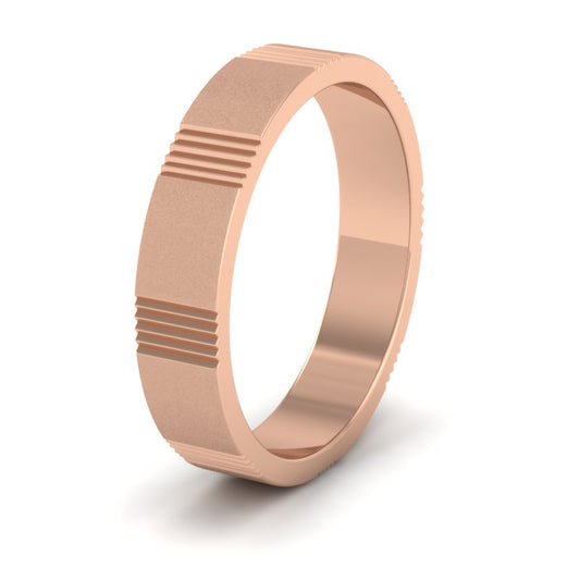 Across Groove Pattern 9ct Rose Gold 4mm Flat Wedding Ring