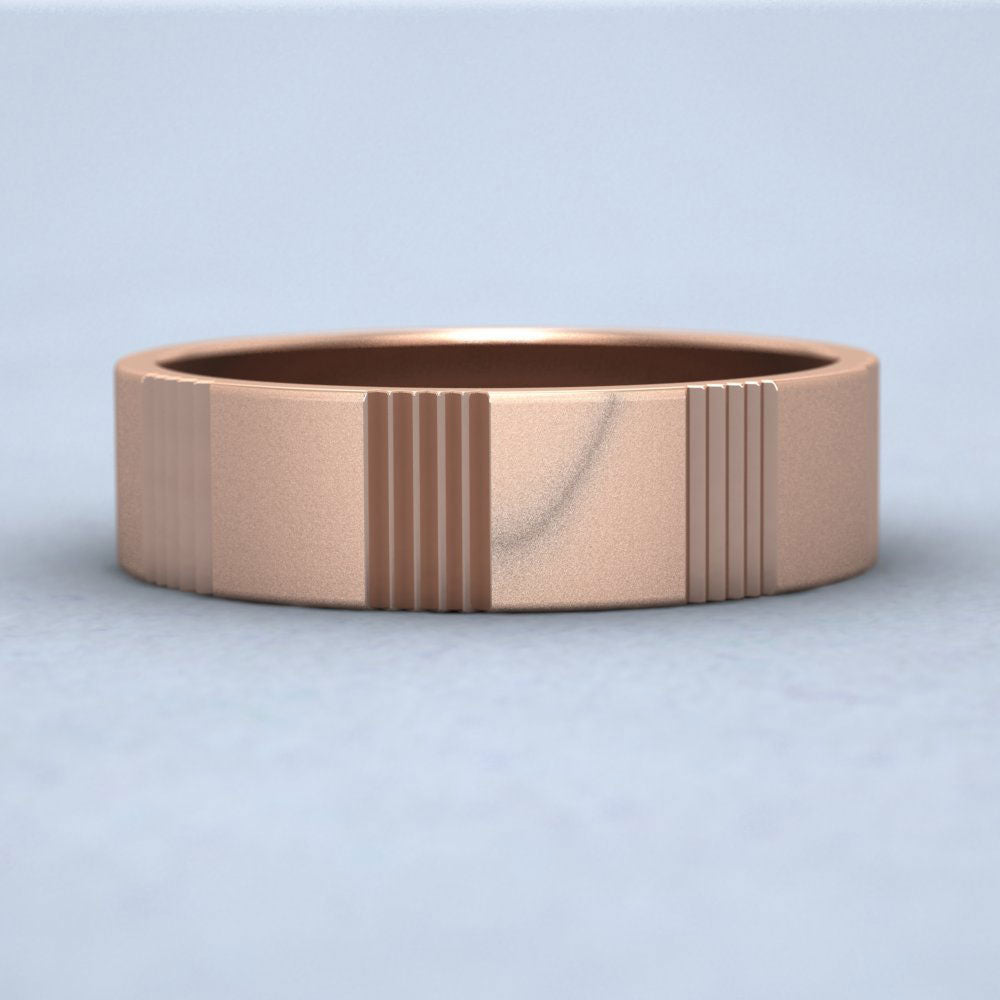 Across Groove Pattern 9ct Rose Gold 6mm Flat Wedding Ring Down View