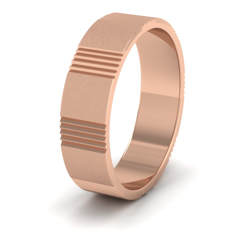 Across Groove Pattern 9ct Rose Gold 6mm Flat Wedding Ring