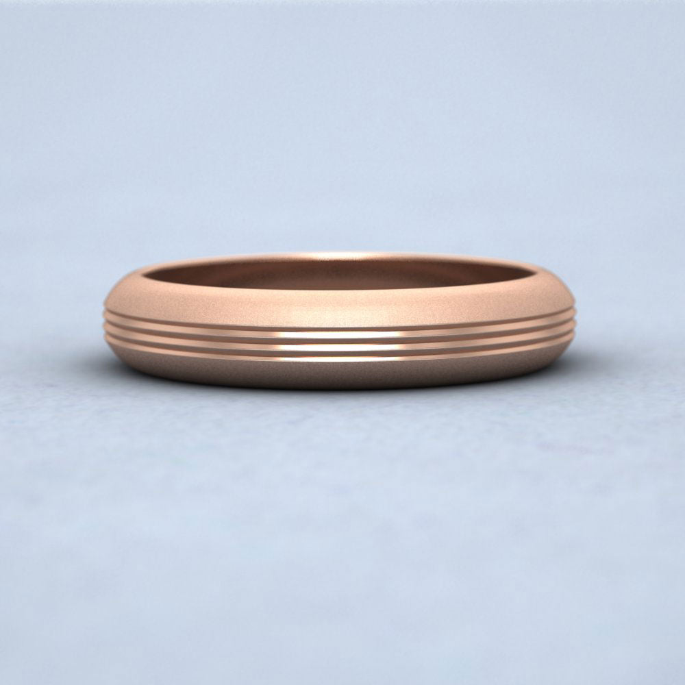 Grooved Pattern 9ct Rose Gold 4mm Wedding Ring Down View