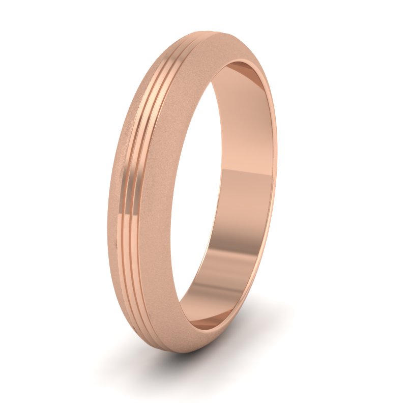 Grooved Pattern 9ct Rose Gold 4mm Wedding Ring