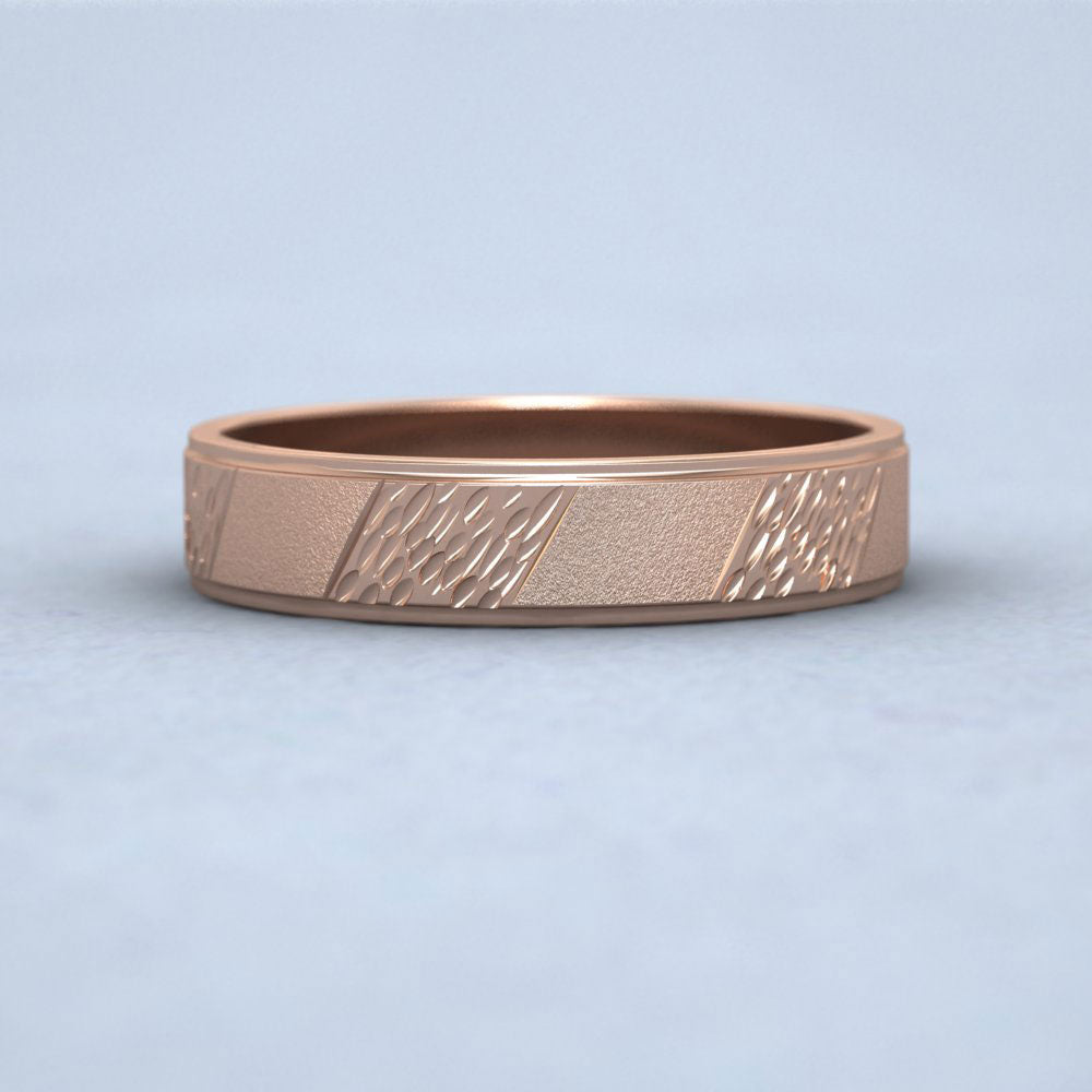 Diagonal Matt And Patterned 9ct Rose Gold 4mm Wedding Ring Down View