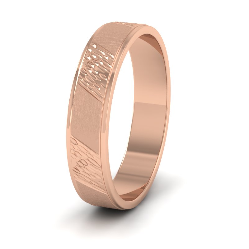 Diagonal Matt And Patterned 9ct Rose Gold 4mm Wedding Ring