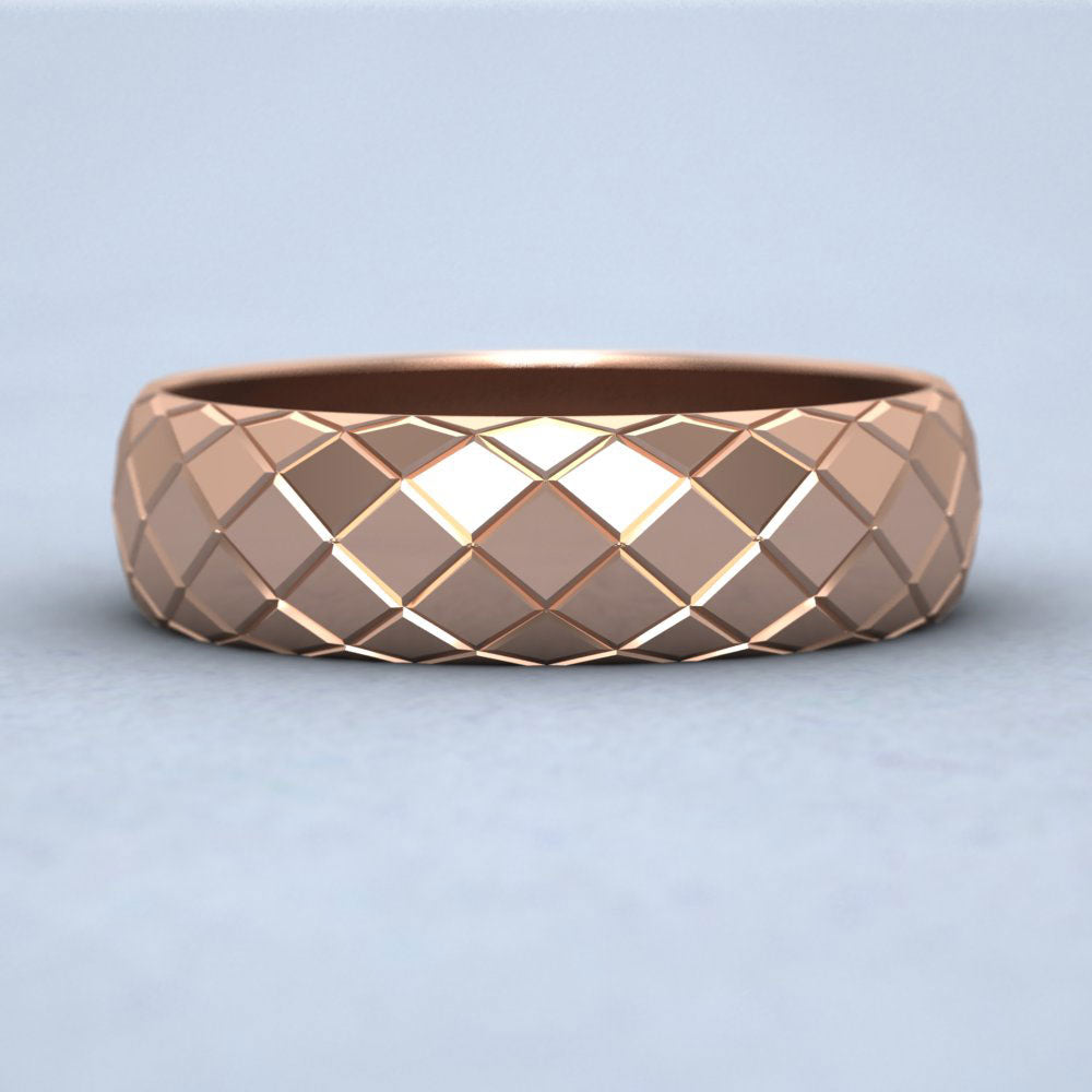 Facet And Line Harlequin Design 9ct Rose Gold 6mm Wedding Ring Down View