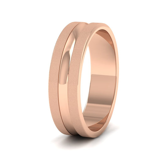 Bullnose Groove Pattern Flat 9ct Rose Gold 6mm Flat Wedding Ring