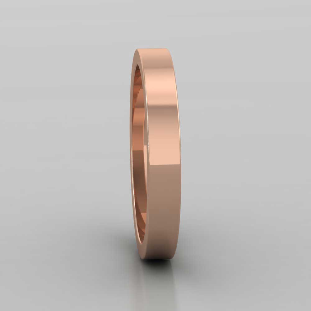 18ct Rose Gold 3mm Flat Shape Super Heavy Weight Wedding Ring Right View
